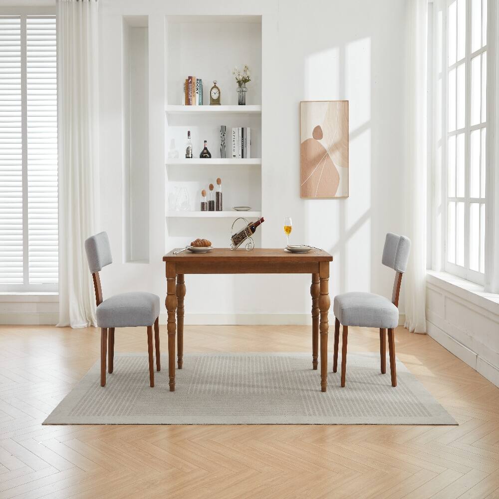 Alt View 6. Loheer - Loheer Gray Linen Dining Chairs Set of 2 Modern Armless Curved Backrest Solid Wood Legs - Gray.