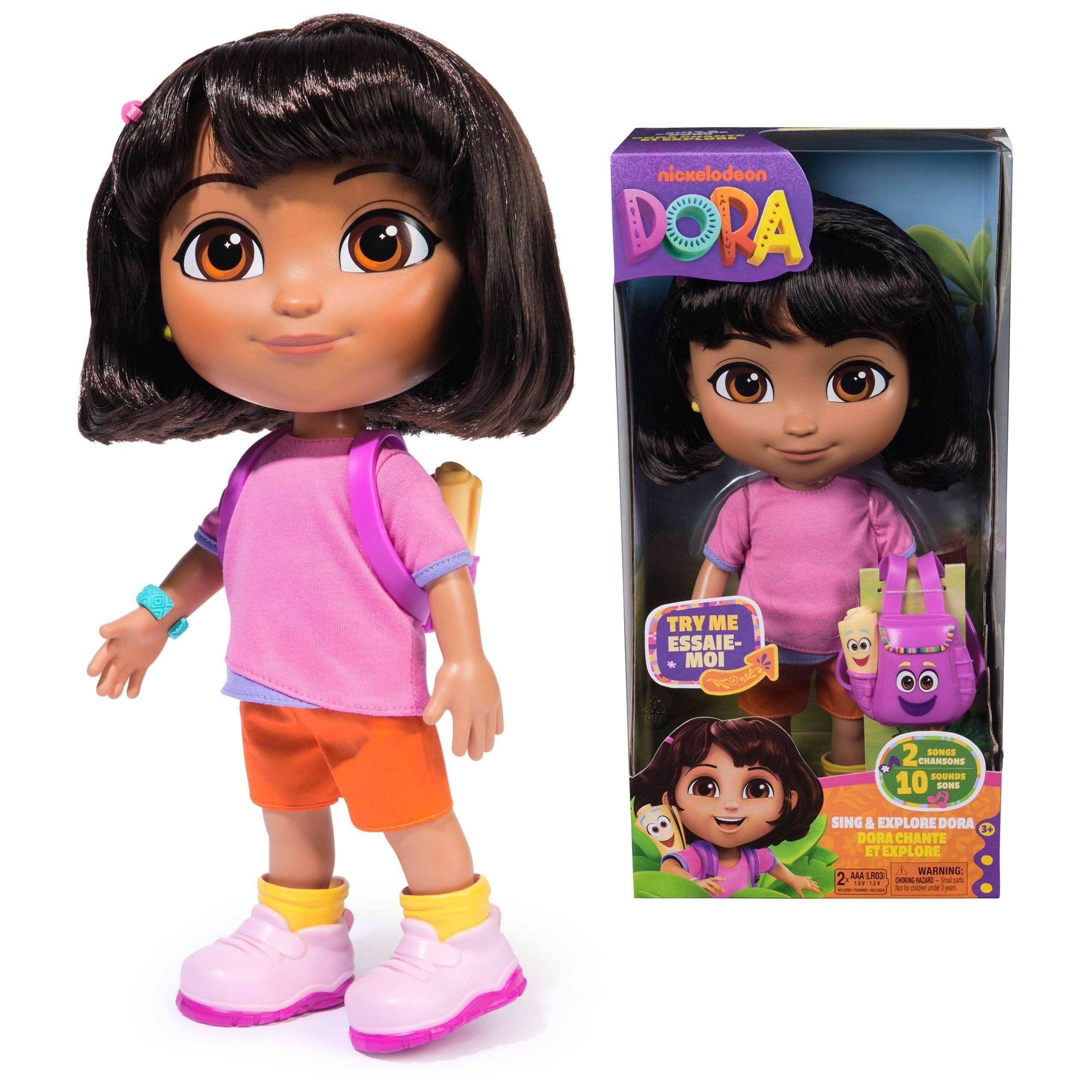 nickelodeon DORA  
TRY ME ESSAIE-MOI  
2 CRANSOES 4 SOUNDS 10 SONS  
SING & EXPLORE DORA  
DORA CHANTE ET EXPLORE  
WARNING: MAS LiEE 2  
2 AA LR44 BATTERIES INCLUDED  
2 AA LR44 BATTERIES INCLUSES