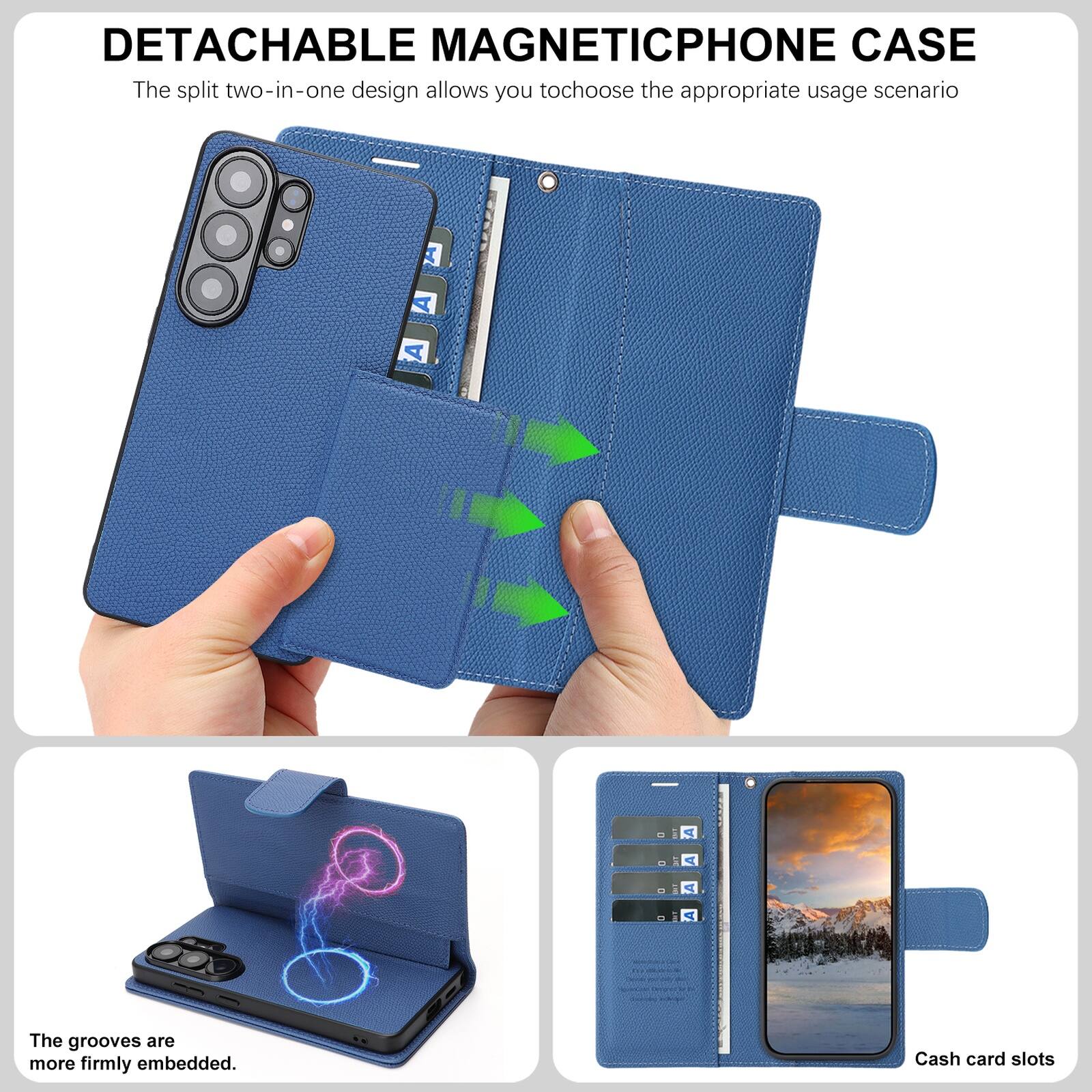 DETACHABLE MAGNETIC PHONE CASE

The split two-in-one design allows you to choose the appropriate usage scenario.

The grooves are more firmly embedded.

Cash card slots