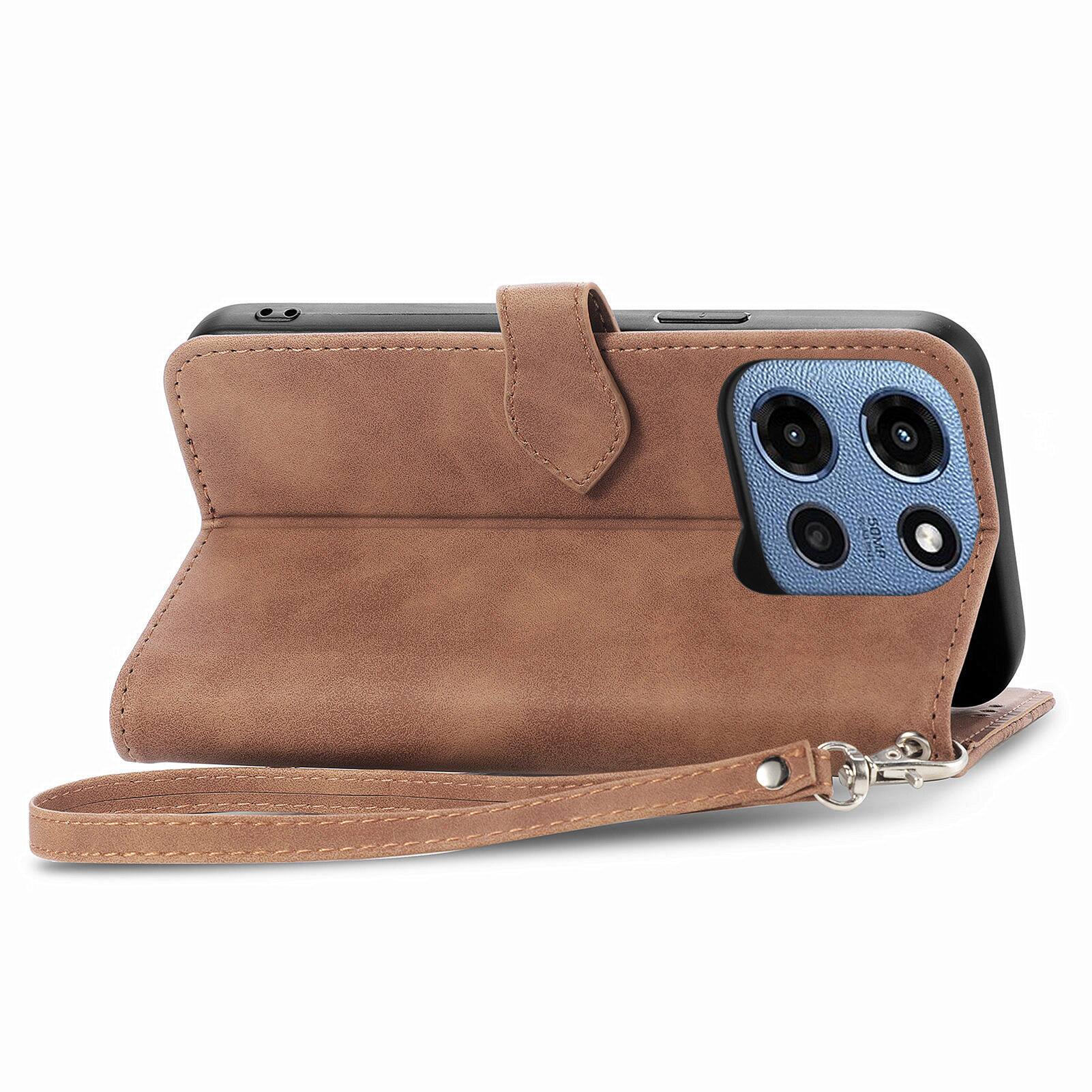Alt View 1. Dteck - for Motorola G 5G (2025) Wallet Case,Folio Shockproof PU Leather Card Holder Cover with Zipper Pocket & Wrist Strap - Brown.