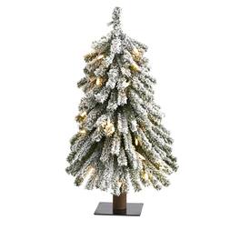 BreeBe - 2’ Flocked Grand Alpine Xmas Tree w/35 Lights & 111 Tips - White, Green