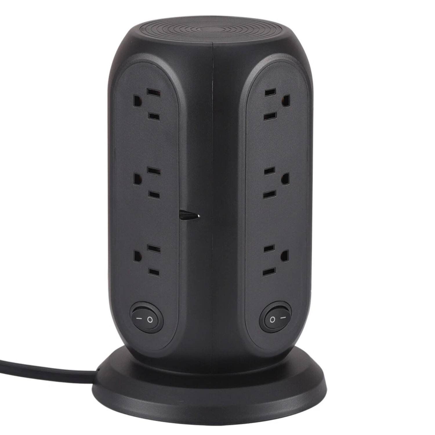 Angle. Stock Preferred - 17-in-1 Tower Power Strip with 12 AC Outlets, 5 USB Ports Black - Black.