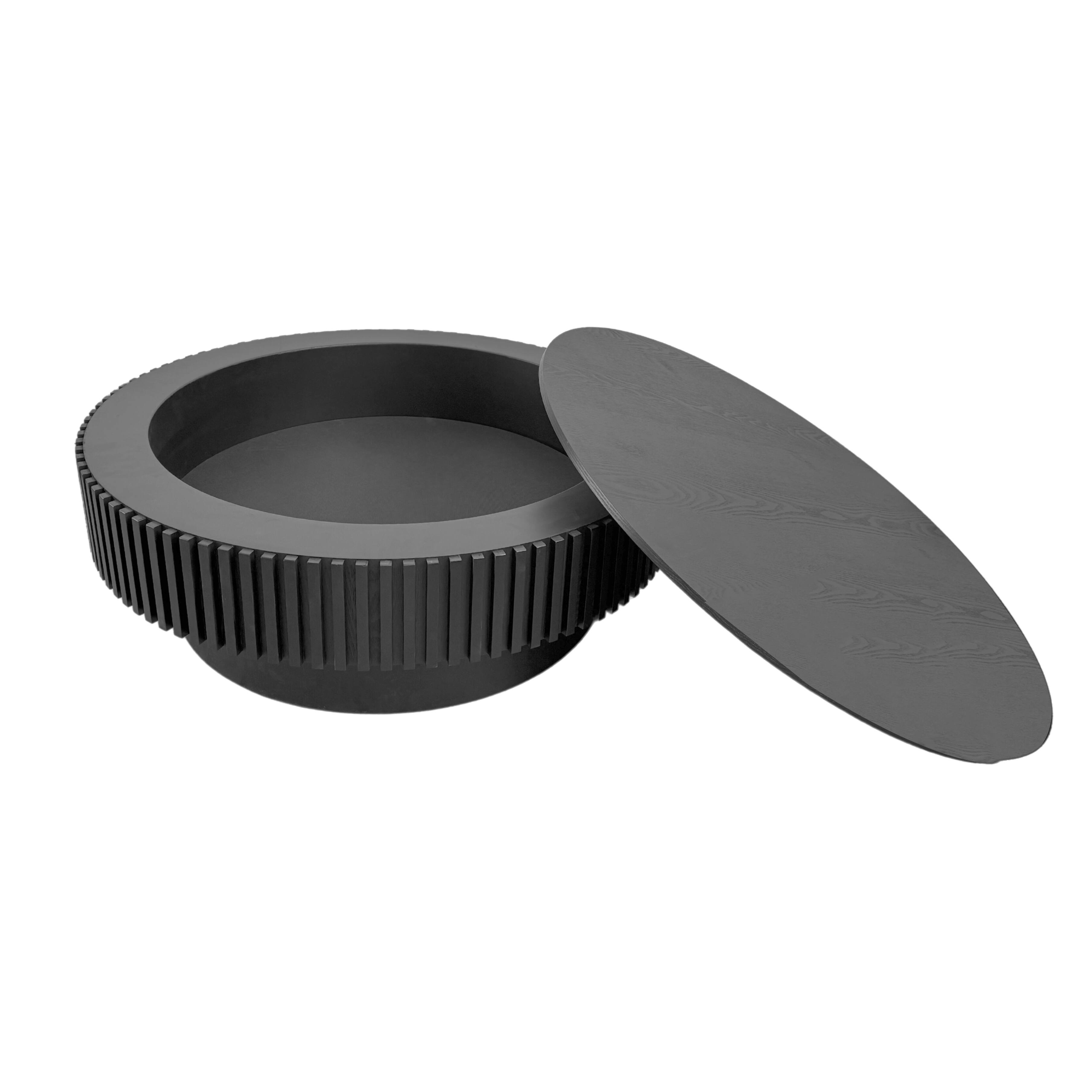 Alt View 1. Loheer - Loheer 39 Inch Black Round Coffee Table with Storage Solid Wood Veneer Modern Accent Tea Table - Black.