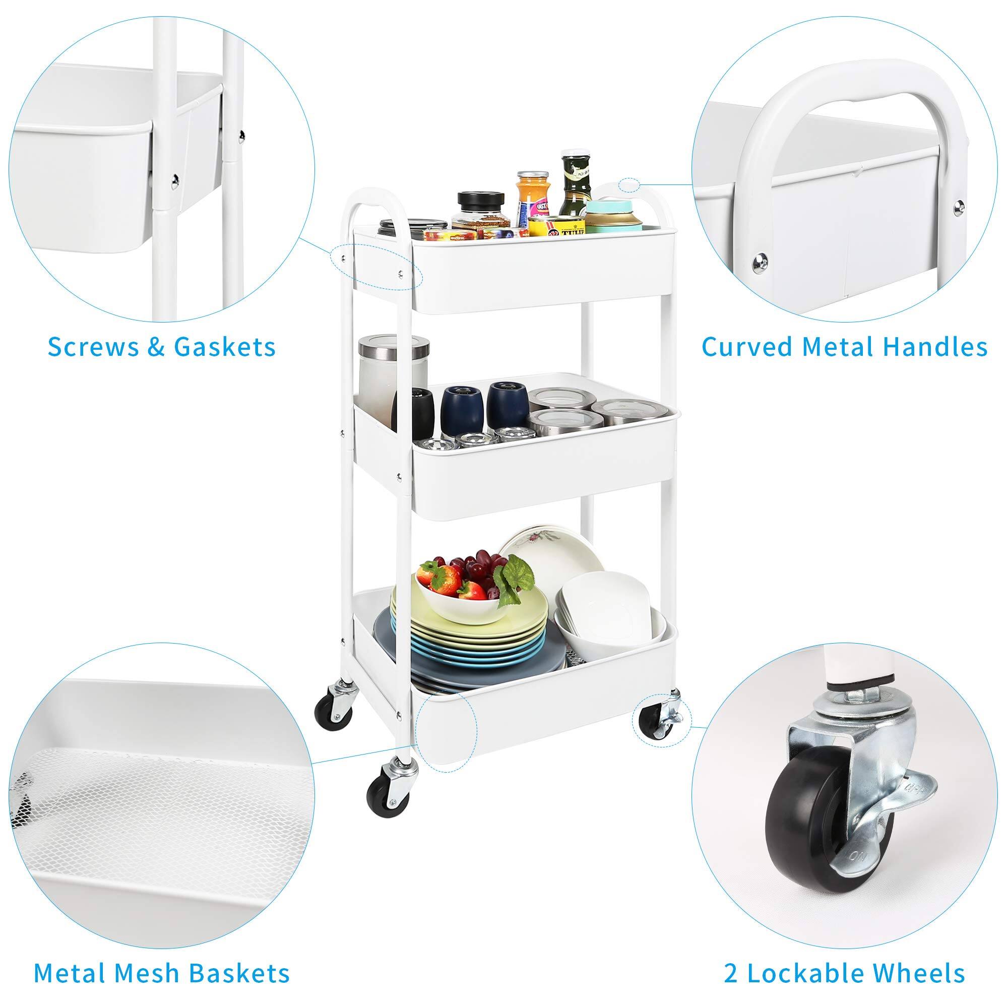 - Screws & Gaskets
- Curved Metal Handles
- Metal Mesh Baskets
- 2 Lockable Wheels