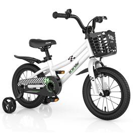 Costway - 14" Kid's Bike with Removable Training Wheels & Basket for 3-5 Years Old - White