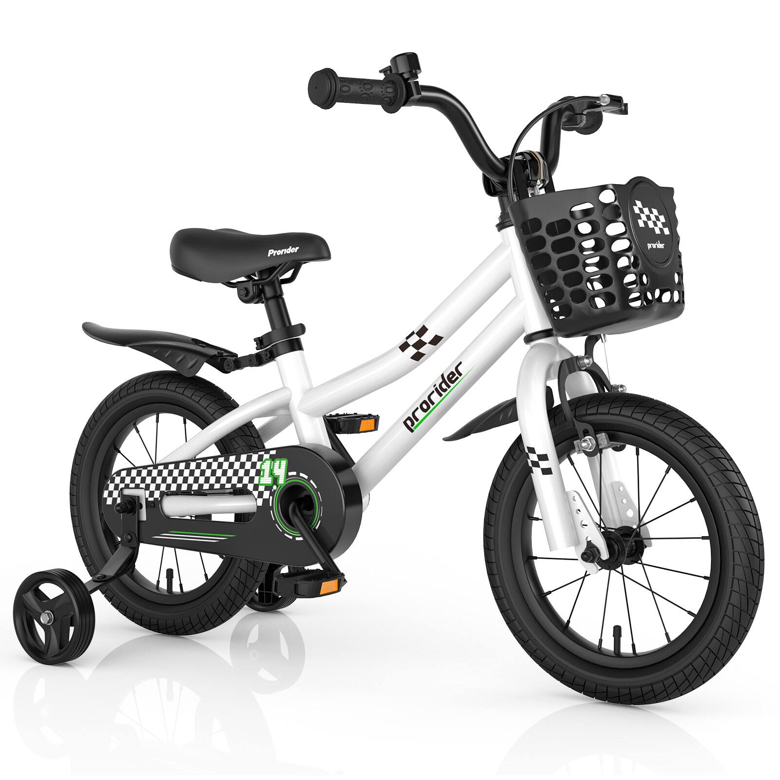 Costway - 14" Kid's Bike with Removable Training Wheels & Basket for 3-5 Years Old - White