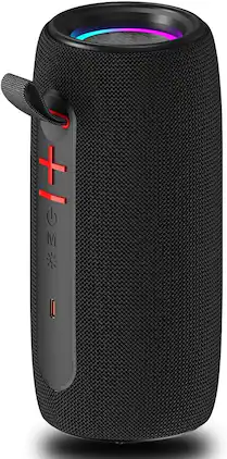 Stamp n Camp - Wireless Portable Bluetooth Speaker: IPX6 Waterproof Audio fm Radio USB/AUX/SD Card Play LEDlights TWS - Black