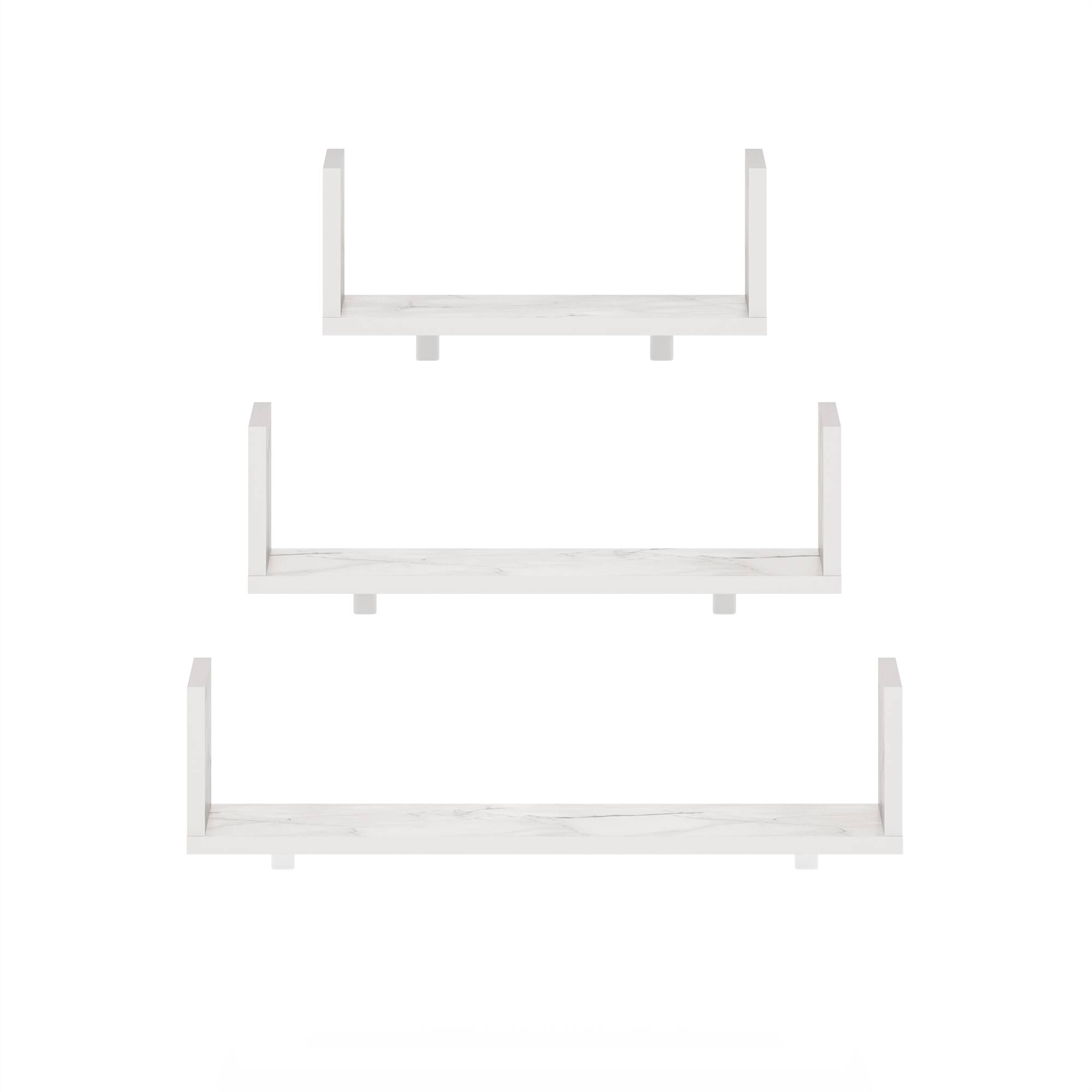 Alt View 2. Furinno - Rossi Bedroom Decor Wall Mounted Floating Display Shelves, Set of 3 - Marble White.