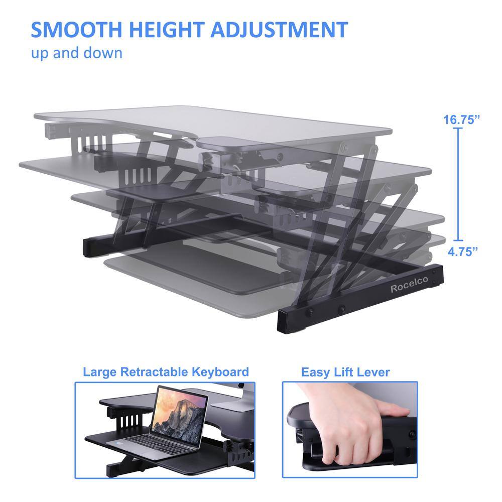 SMOOTH HEIGHT ADJUSTMENT  
up and down  

16.75"  
4.75"  

Rocelco Large Retractable Keyboard  
Easy Lift Lever