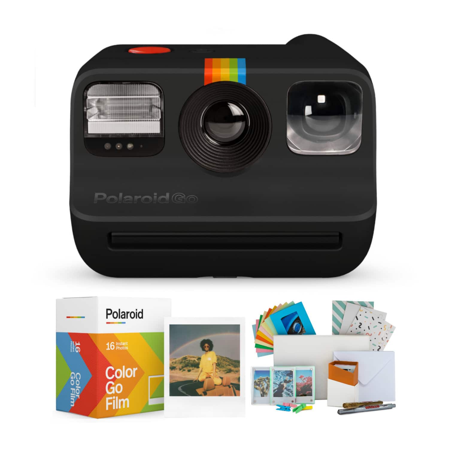 Polaroid Originals - Polaroid Go Instant Camera (Black) with Film Double Packs and PhotoBox Kit