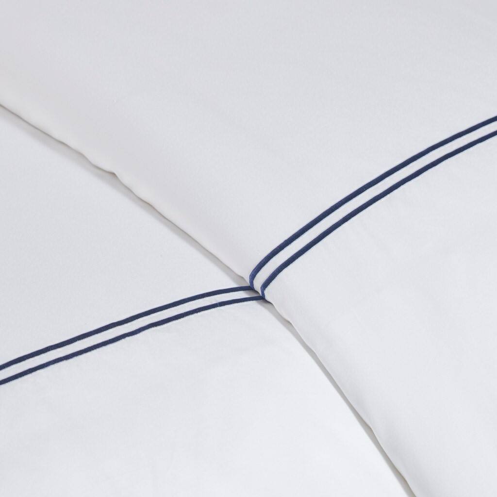 Alt View 5. Gracie Mills - Gracie Mills Mooney 500 Thread Count Embroidered Cotton Sateen Duvet Cover Set - White/Navy.