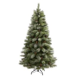 BreeBe - 6’ Snowed French Pine Xmas Tree w/583 Tips and Pine Cones - Multi