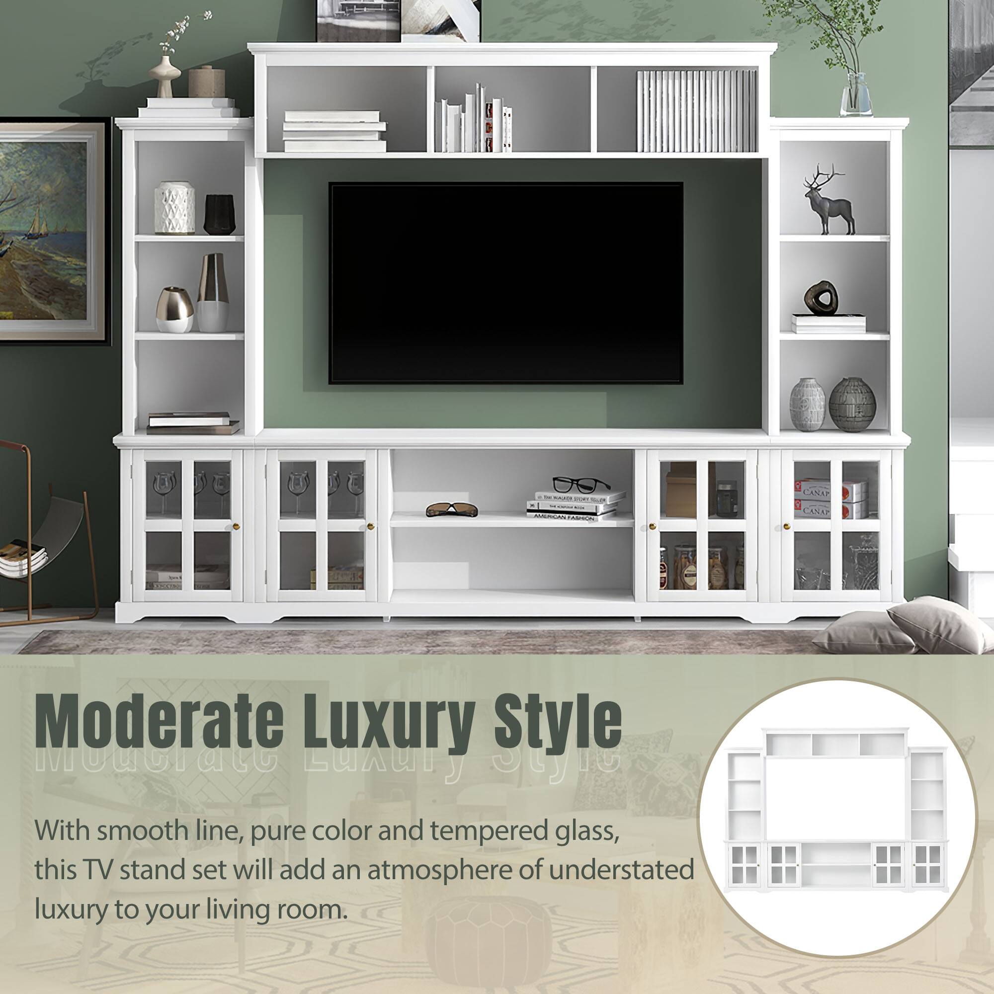 Moderate Luxury Style

With smooth line, pure color and tempered glass, this TV stand set will add an atmosphere of understated luxury to your living room.