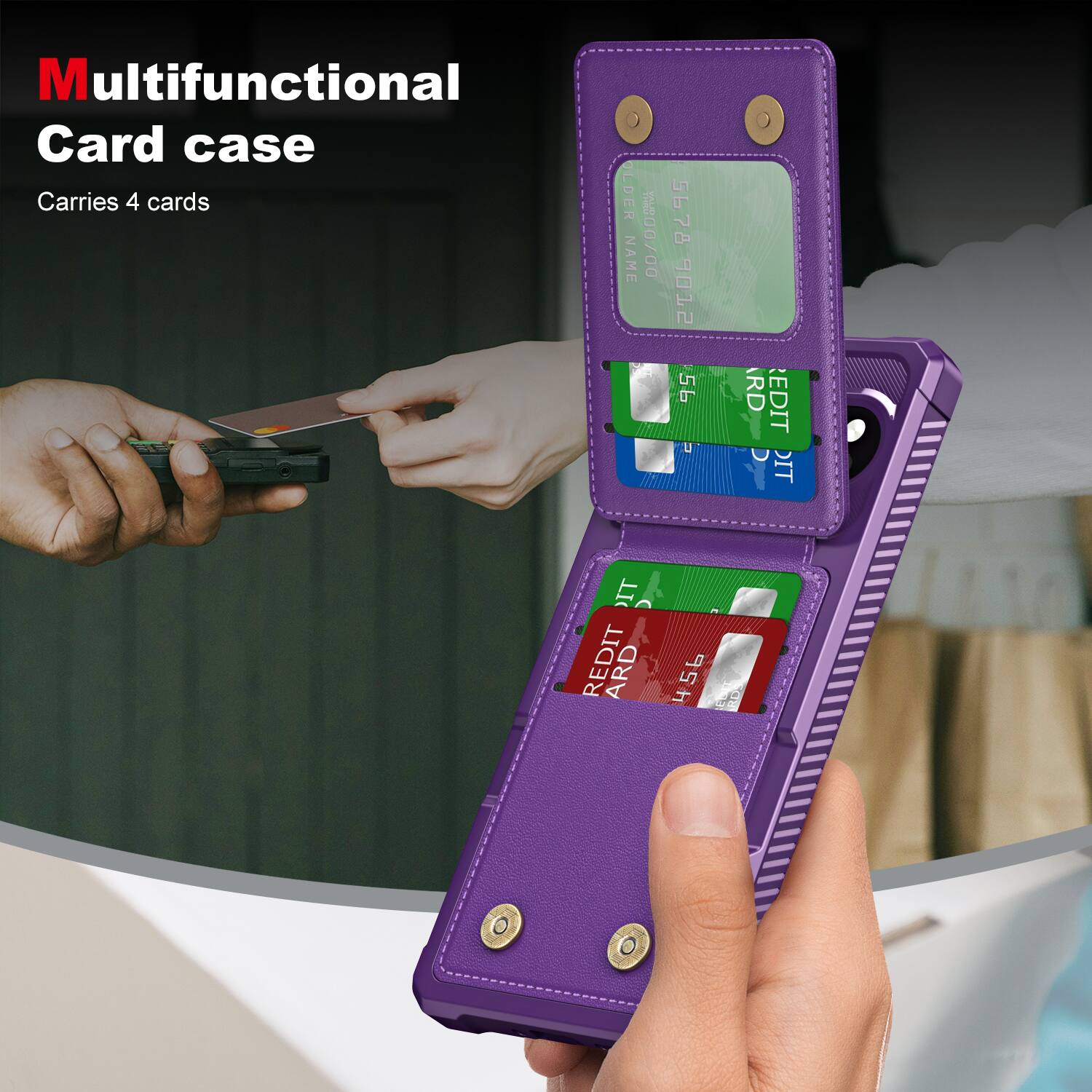 Multifunctional Card case  
Carries 4 cards  

OLDER NAME  
1800/00 5678 9012 56  
RD EDIT C Y IT IT REDIT ARD 456