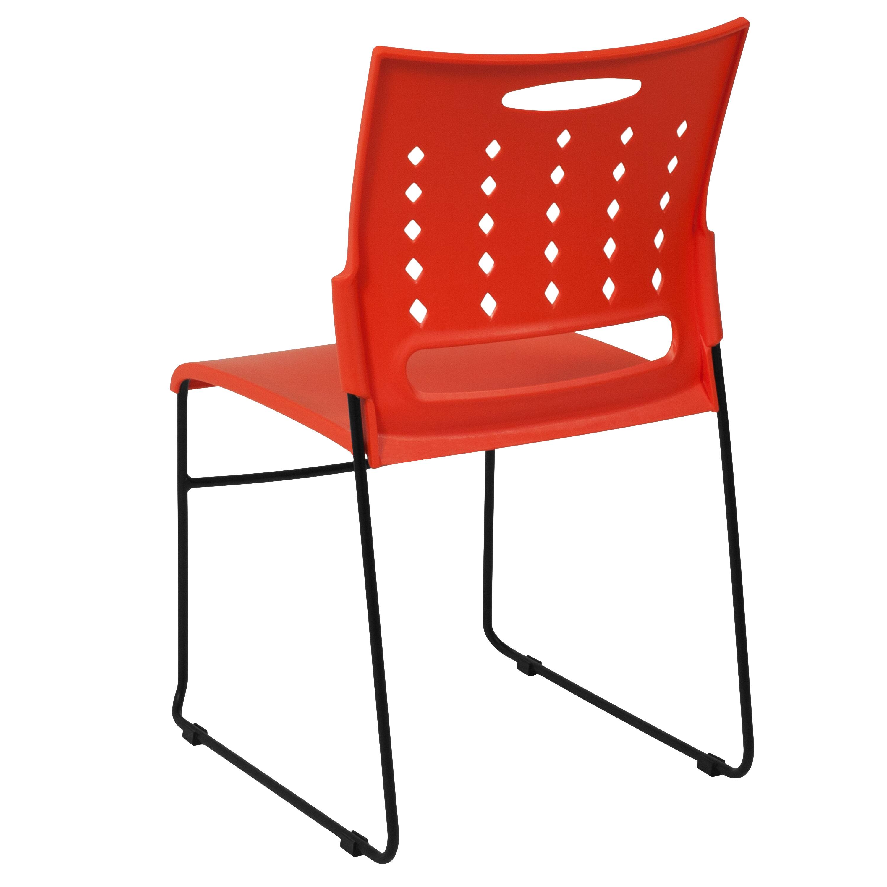 Alt View 5. Emma + Oliver - Home Office Plastic Accent Sled Base Stack Chair - Air-Vent Back - Orange.