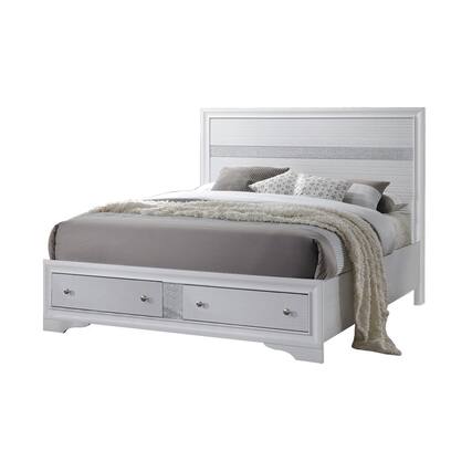 Front. Manhattan Lane - Classy Queen Size Bed With Storage - White.