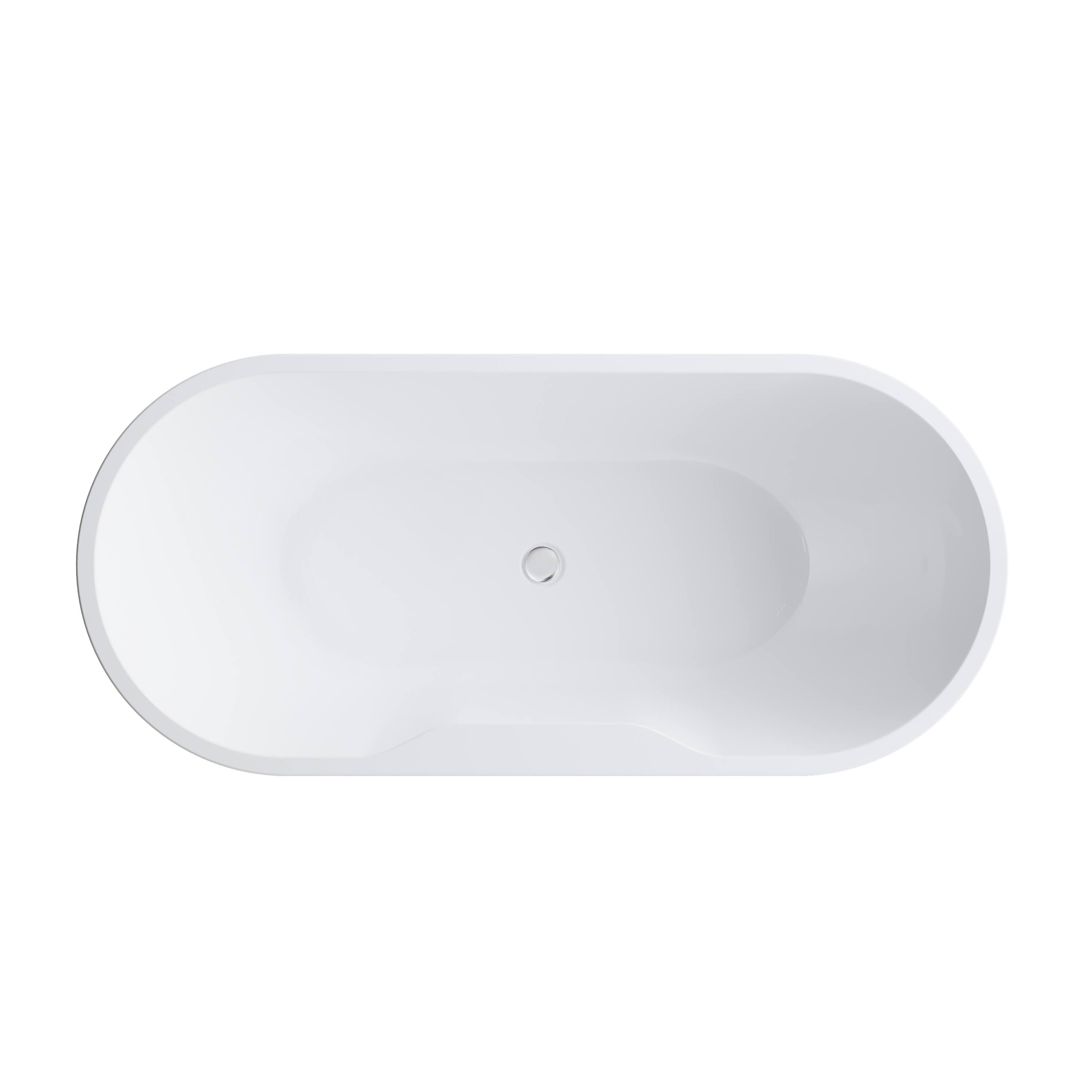 Alt View 9. WELLFOR - Nava 65 in. x 29.5 in. Acrylic Oval Freestanding Soaking Bathtub with Center Drain and Widened Deck for Storage - White.