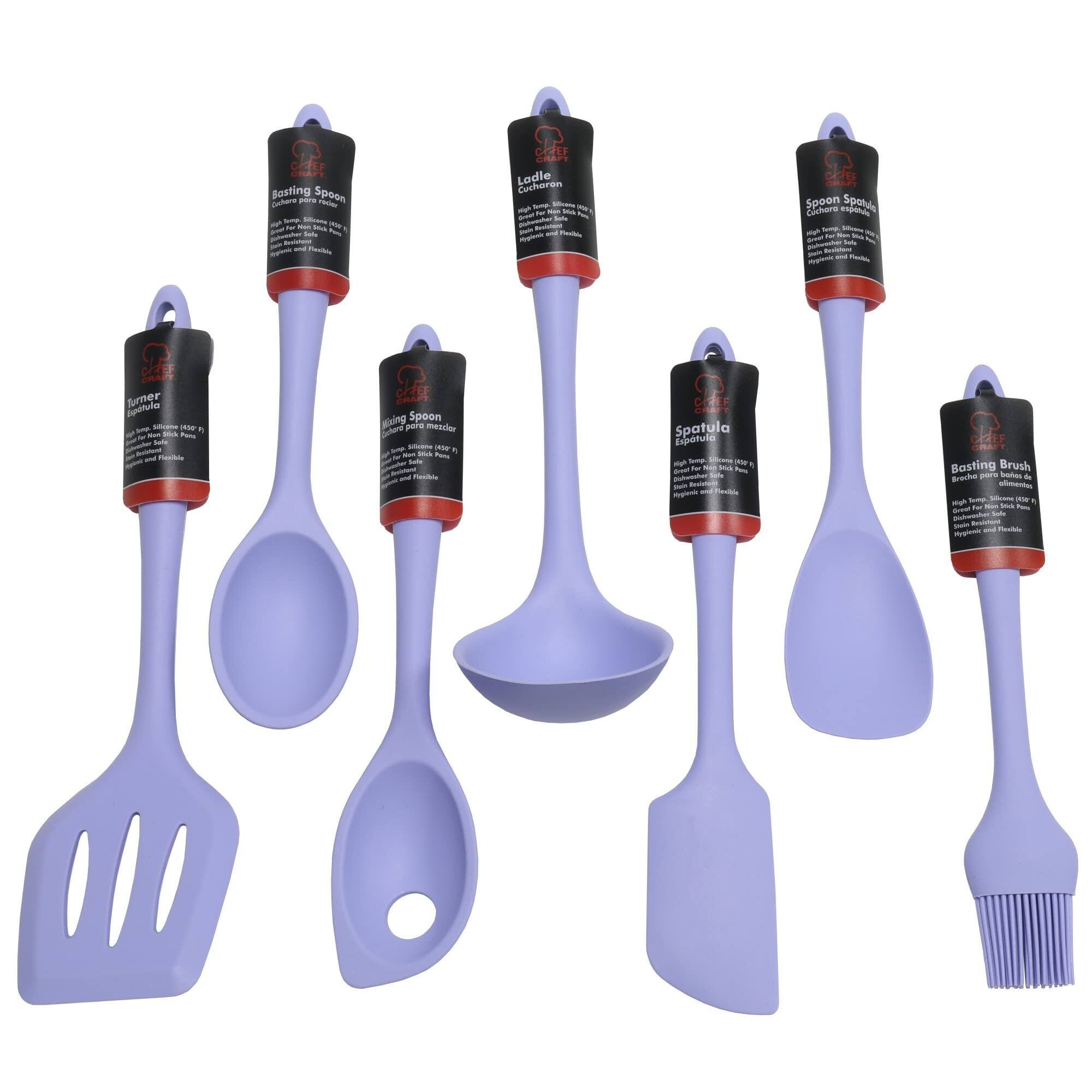 Sure, here is the corrected and grouped text from the image:

---

**Chef Craft**

- **Basting Spoon**
  - Basting Spoon
  - Ideal for basting meats, poultry, and vegetables
  - Made from high-quality silicone
  - Heat-resistant and flexible

- **Turner**
  - Turner
  - Ideal for flipping burgers, pancakes, and more
  - Made from high-quality silicone
  - Heat-resistant and flexible

- **Ladle**
  - Ladle
  - Ideal for serving soups and sauces
  - Made from high-quality silicone
  - Heat-resistant and flexible

- **Spatula**
  - Spatula
  - Ideal for flipping and scraping
  - Made from high-quality silicone
  - Heat-resistant and flexible

- **Basting Brush**
  - Basting Brush
  - Ideal for basting meats and vegetables
  - Made from high-quality silicone
  - Heat-resistant and flexible

- **Spoon**
  - Spoon
  - Ideal for serving and stirring
  - Made from high-quality silicone
  - Heat-resistant and flexible

- **Spatula**
  - Spatula
  - Ideal for flipping and scraping
  -