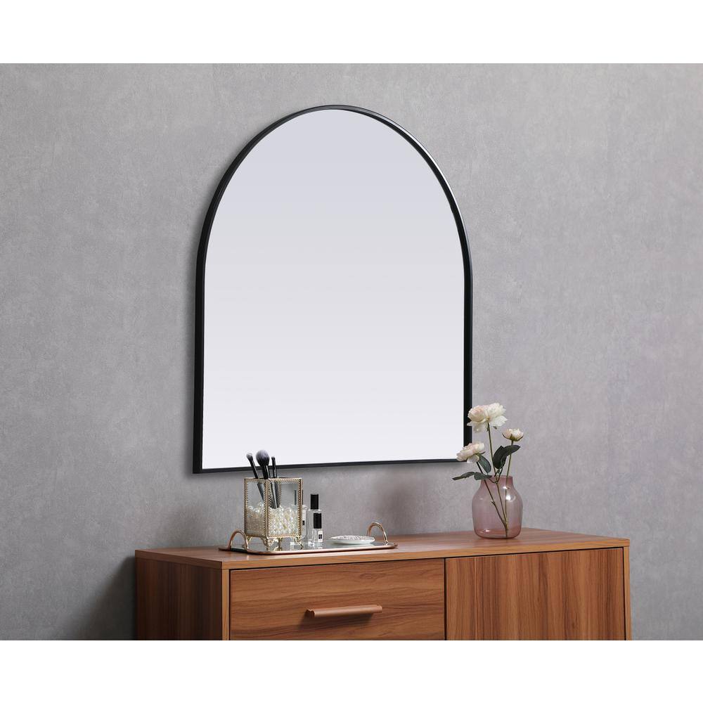 Alt View 2. Elegant Decor - Metal Frame Arch Mirror 36x36 Inch in Black - Black.