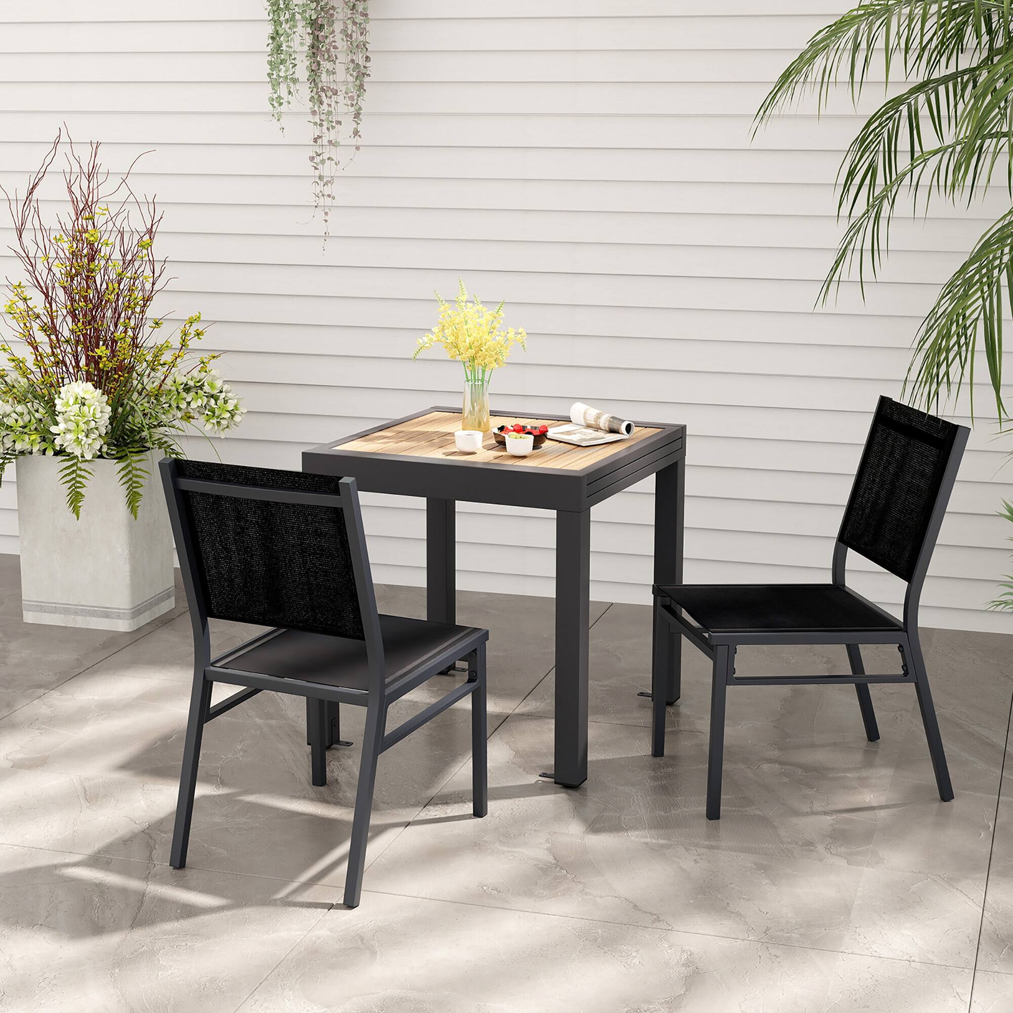 Alt View 1. Gymax - Gymax 2PCS Outdoor Dining Chairs w/ Breathable Seat Backrest Heavy-Duty Aluminum Frame - Black.