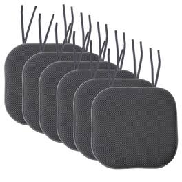Sweet Home Collection - Honeycomb Memory Foam Non-Slip 16" x 16" Chair Cushion Pad with Ties, 6-Pack - Charcoal
