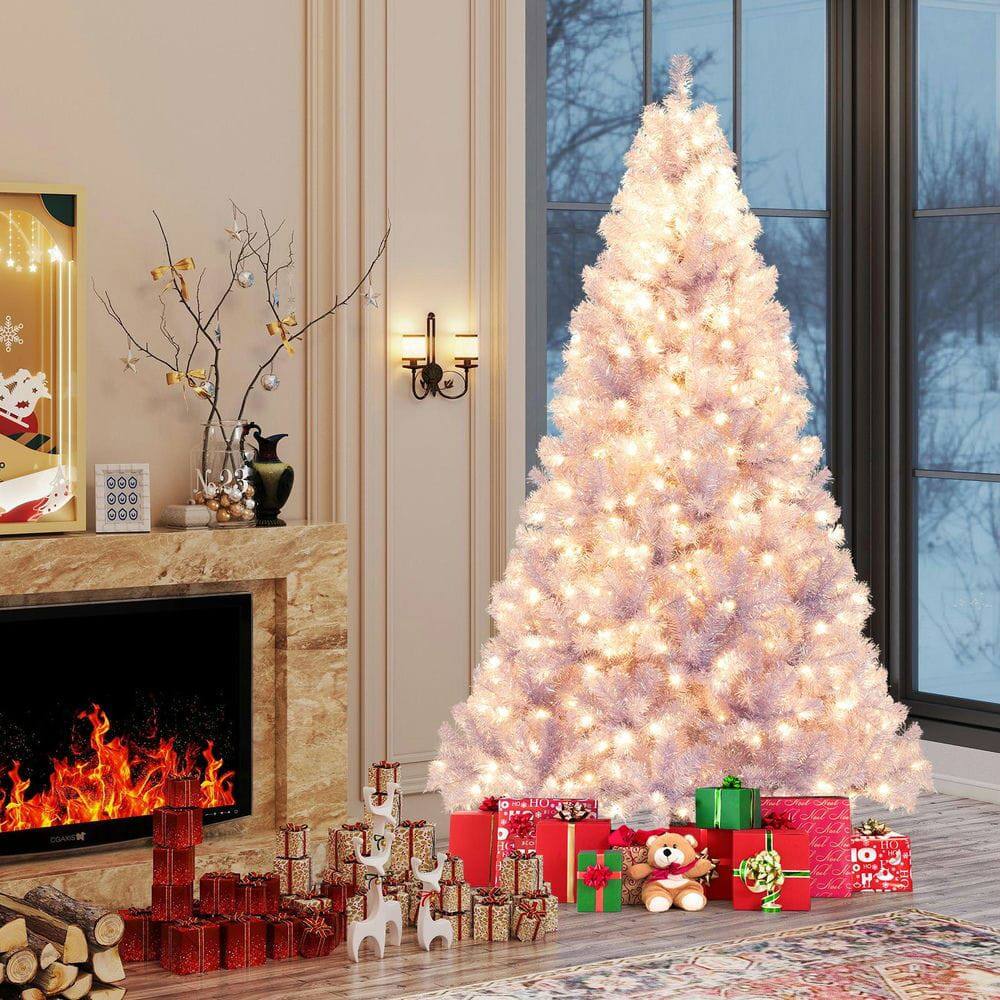 Alt View 4. Resenkos - Resenkos Medium Pre-Lit Tinsel Artificial Christmas Tree - Lights, Pink - Pink.