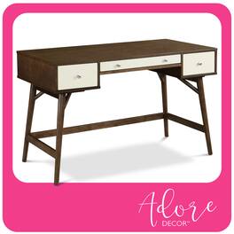 Adore Decor - Sutton Mid-Century Modern Wood 3-Drawer Writing Desk - Dark Brown
