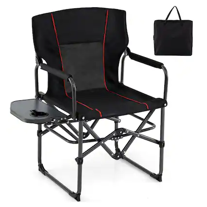 Front. Costway - Costway Folding Camping Chair with Side Table & Cup Holder, Carrying Bag for Picnic, Beach - Black.