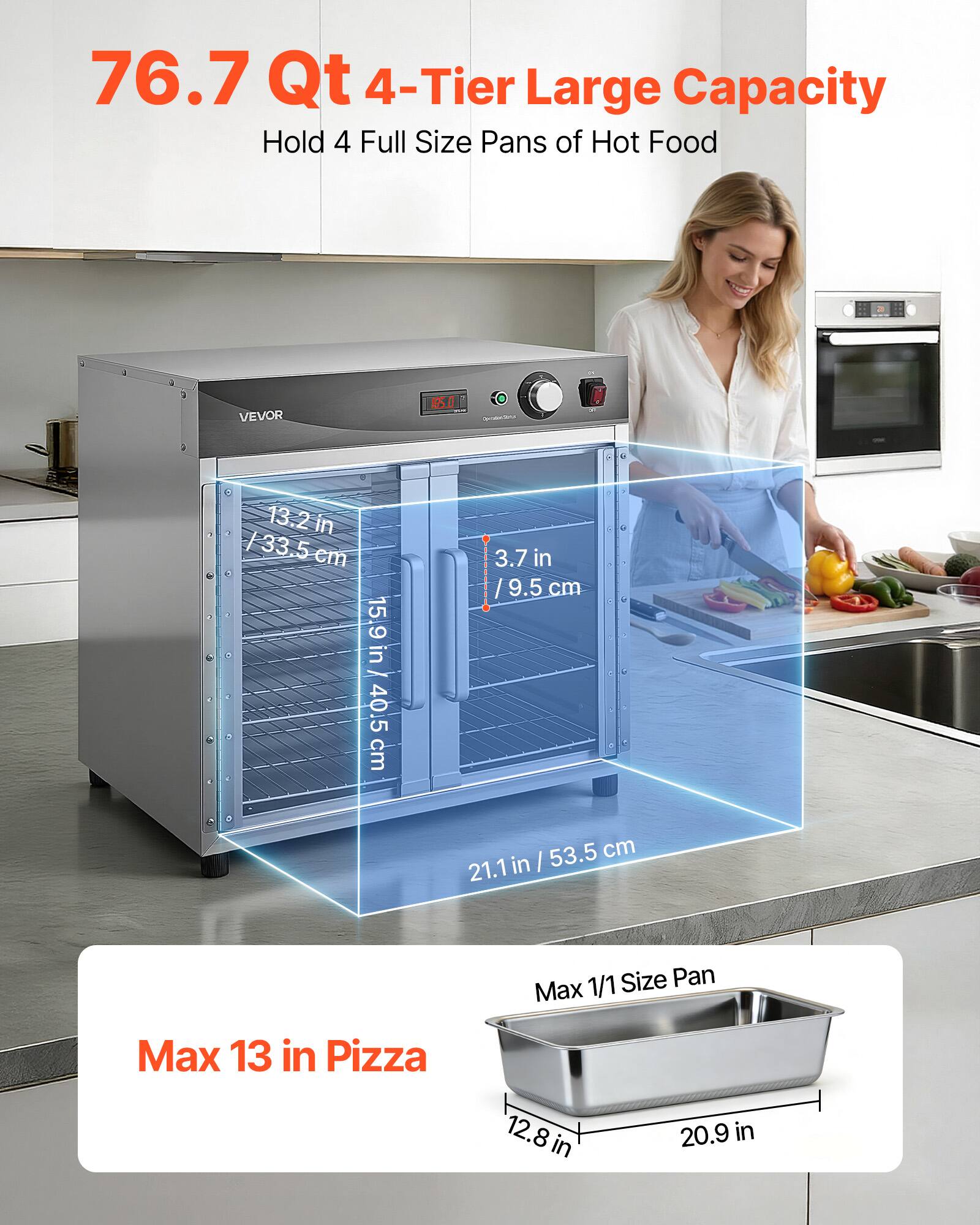 VEVOR Electric Hot Box Food Warmer, 4 Tier Commercial Warming Cabinet ...