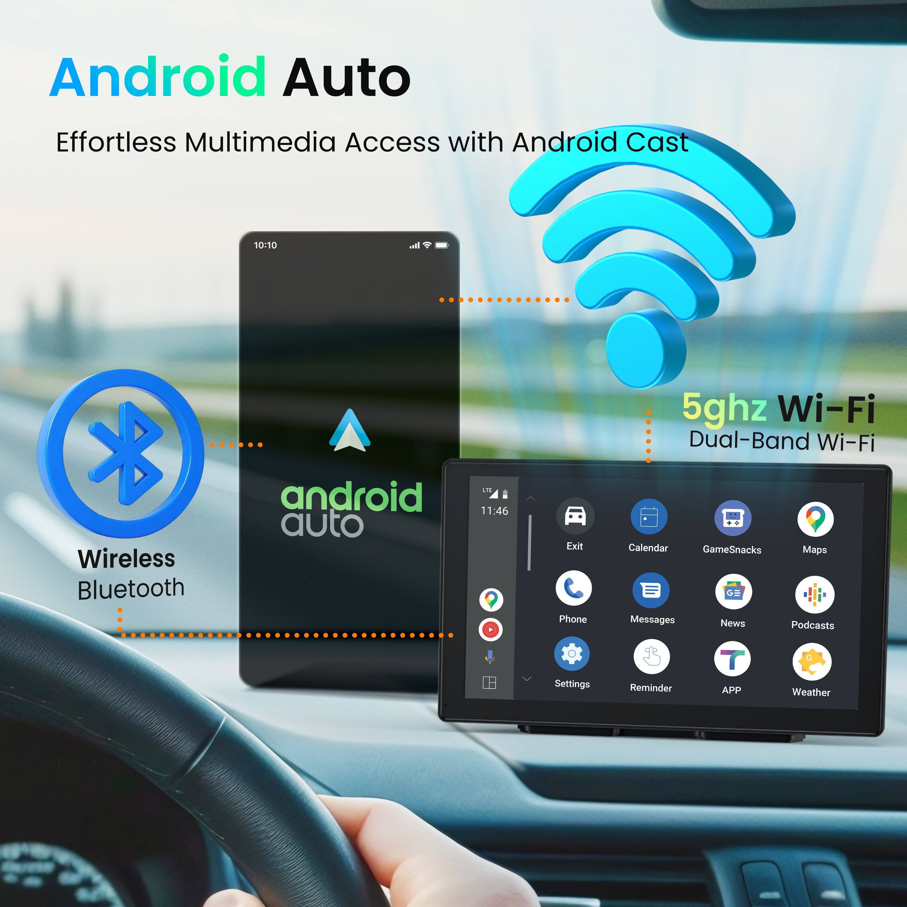 Android Auto Effortless Multimedia Access with Android Cast

10:10
Wireless Bluetooth
android auto
11:46
Exit
Phone
5ghz Wi-Fi Dual-Band Wi-Fi
Calendar
GameSnacks
Maps
Messages
News
Podcasts
Settings
Reminder
APP
Weather