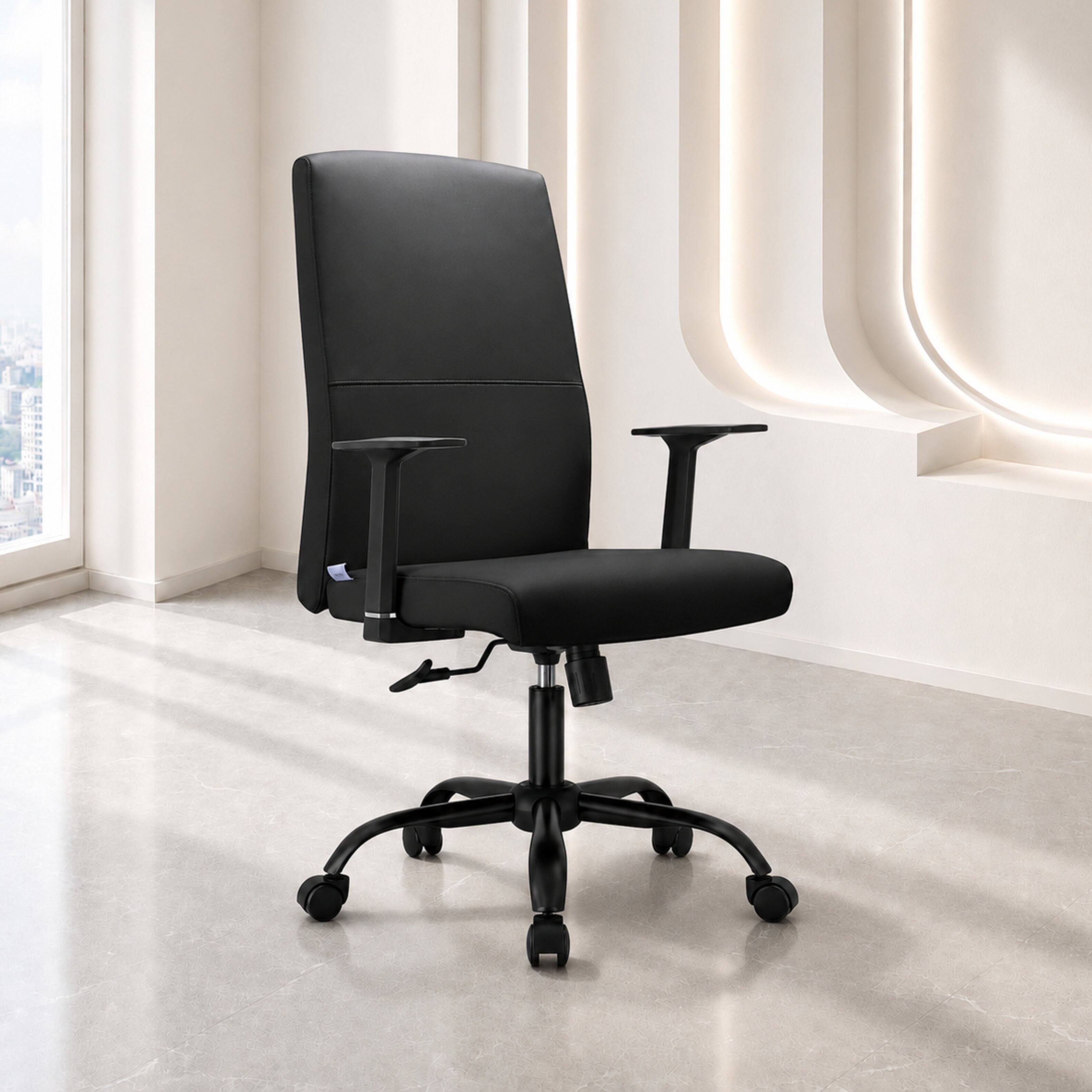 Alt View 8. LeisureMod - Evander Ergonomic Leather Office Chair, Aluminum Frame, Adjustable Height, Swivel Desk Chair for Home Office Workspace - Black.