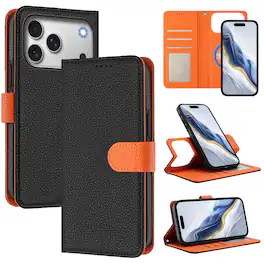 Dteck - for Apple iPhone 17 Pro Magnetic Detachable Wallet Case,2-in-1 Folio Cover with Card Slots Wrist Strap & Kickstand - Black