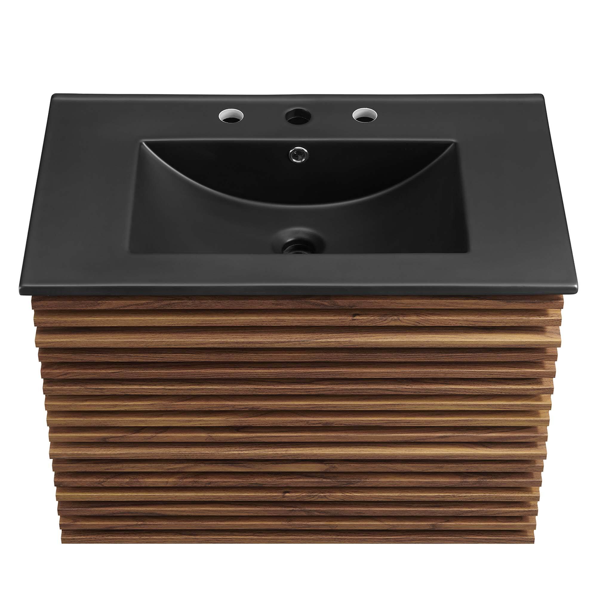 Alt View 5. Modway - Render Wall-Mount Bathroom Vanity with Black Basin Included - Walnut Black.