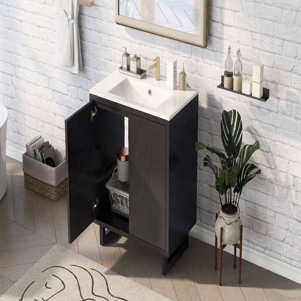Left. Loheer - Loheer 30 inch black bathroom vanity with sink Freestanding Cabinet Solid Wood Legs - Black.