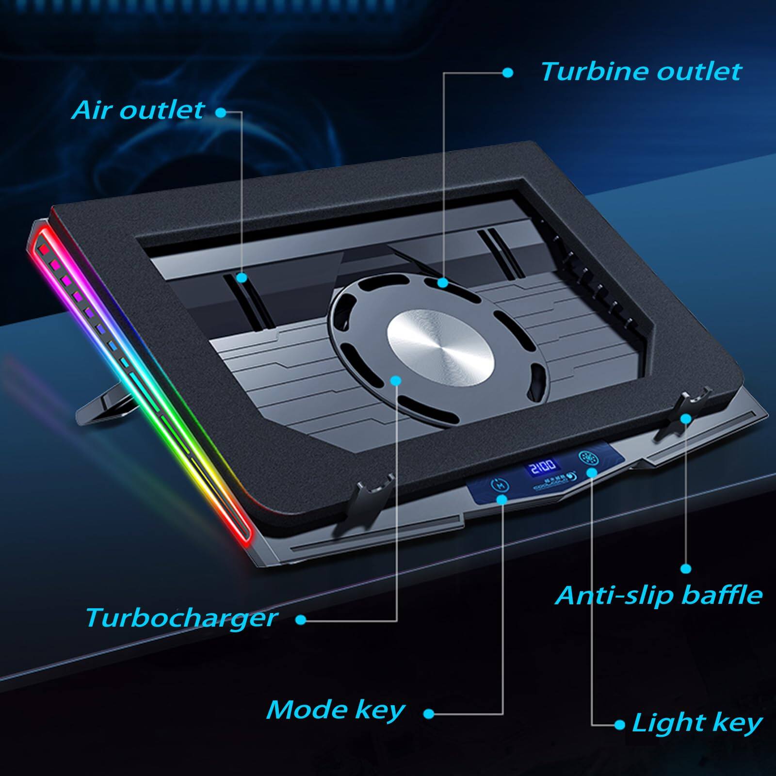 Air outlet  
Turbine outlet  
Turbocharger  
Anti-slip baffle  
Mode key  
Light key