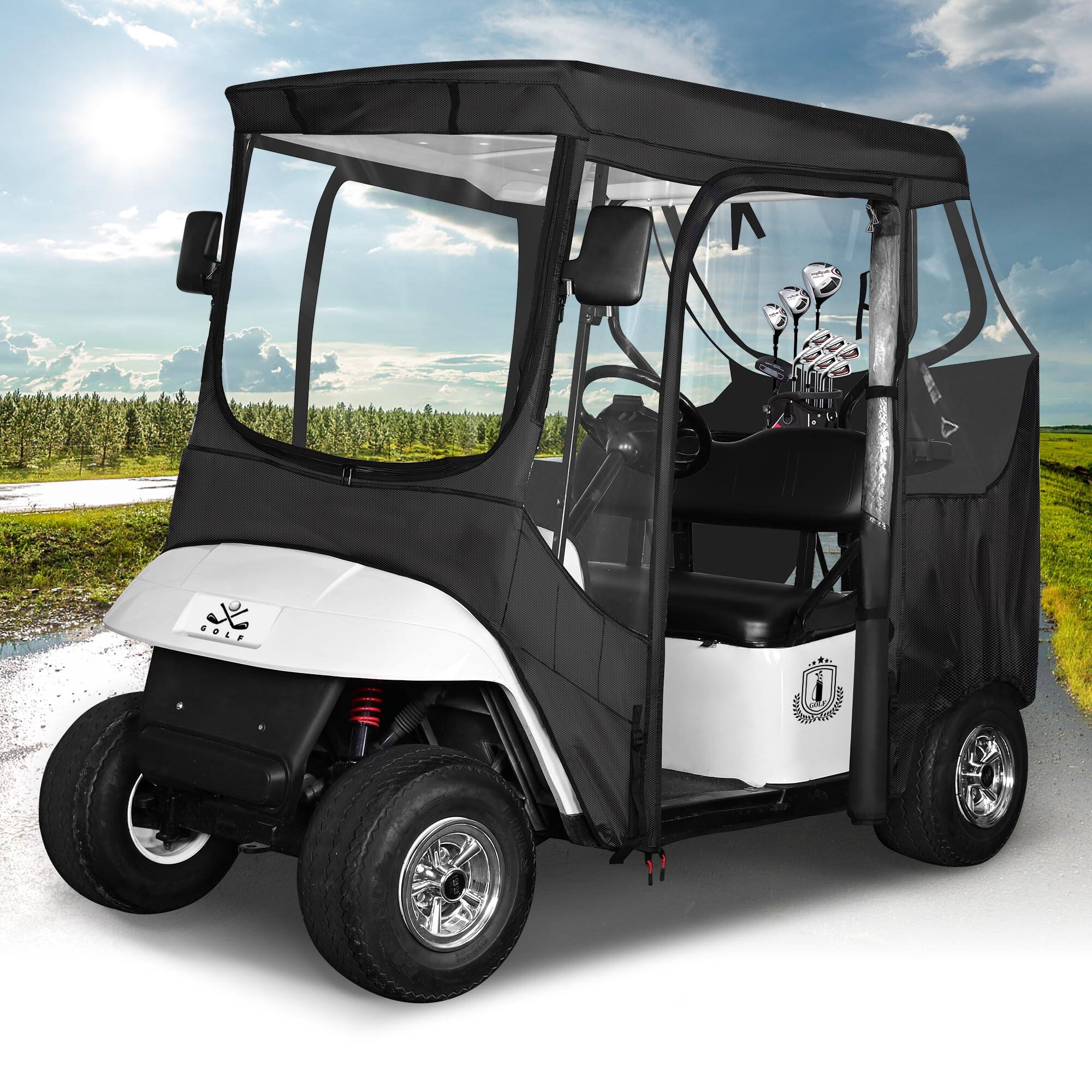 Front. JETRANSPORT - Golf Cart Enclosure Compatible With Ezgo Txt Rxv Cover Waterproof Windproof Portable Transparent Storage - Default.