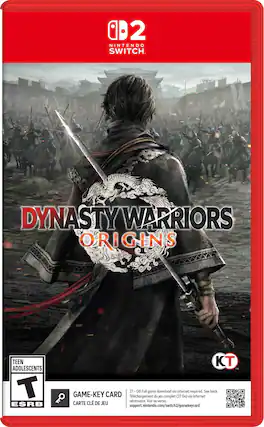 2 NINTENDO SWITCH. DYNASTY WARRIORS ORIGINS TEEN ADOLESCENTS T ESRB KT IM 27 - GB Full game download via internet required. See back. GAME-KEY CARD Téléchargement du jeu complet (27 Go) via Internet nécessaire. Voir au verso. CARTE CLÉ DE JEU support.nintendo.com/switch2/gamekeycard - T (Teen 13+)