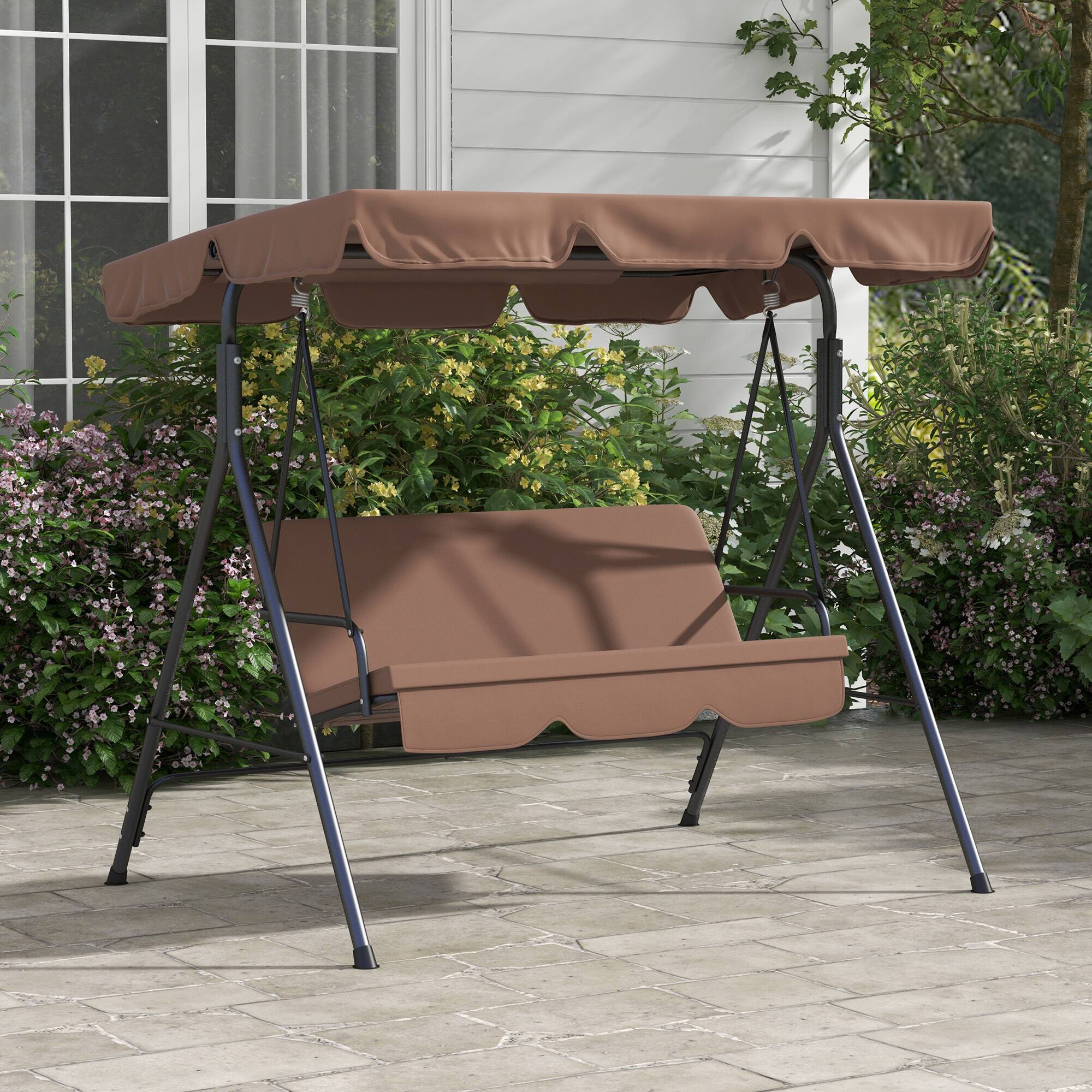 Angle. Outsunny - Outsunny 3-Seat Outdoor Patio Swing Chair with Removable Cushion Steel Frame Stand and Adjustable Tilt Canopy for Patio.