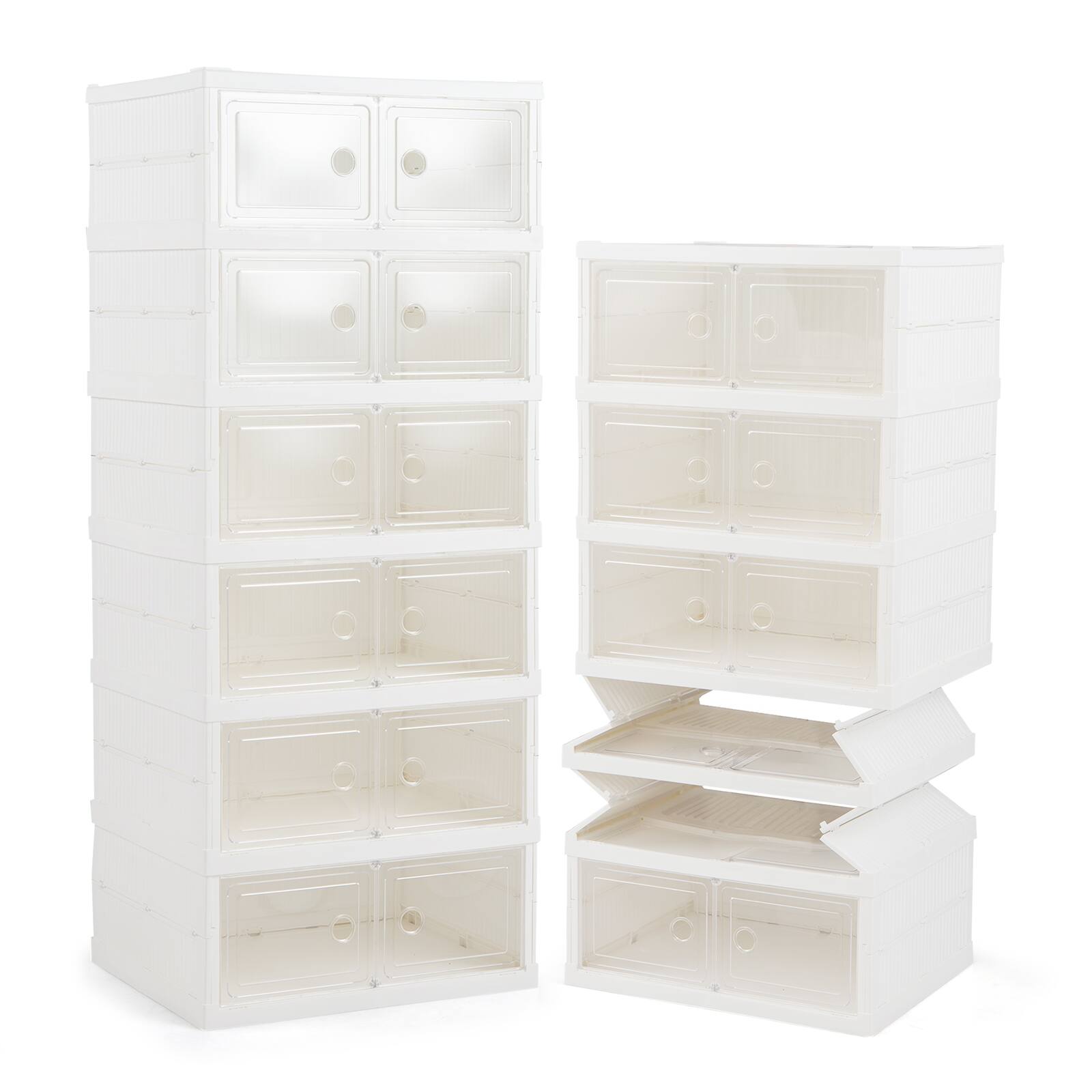 Alt View 9. Costway - Costway 6-Tier Folding Plastic Sneaker Storage Boxes with Clear Doors 12 Pairs for Entryway - White & Transparent.