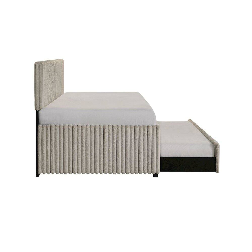 Angle. Picket House Furnishings - Amelia Twin Daybed with Trundle in Corduroy Beige - Beige.