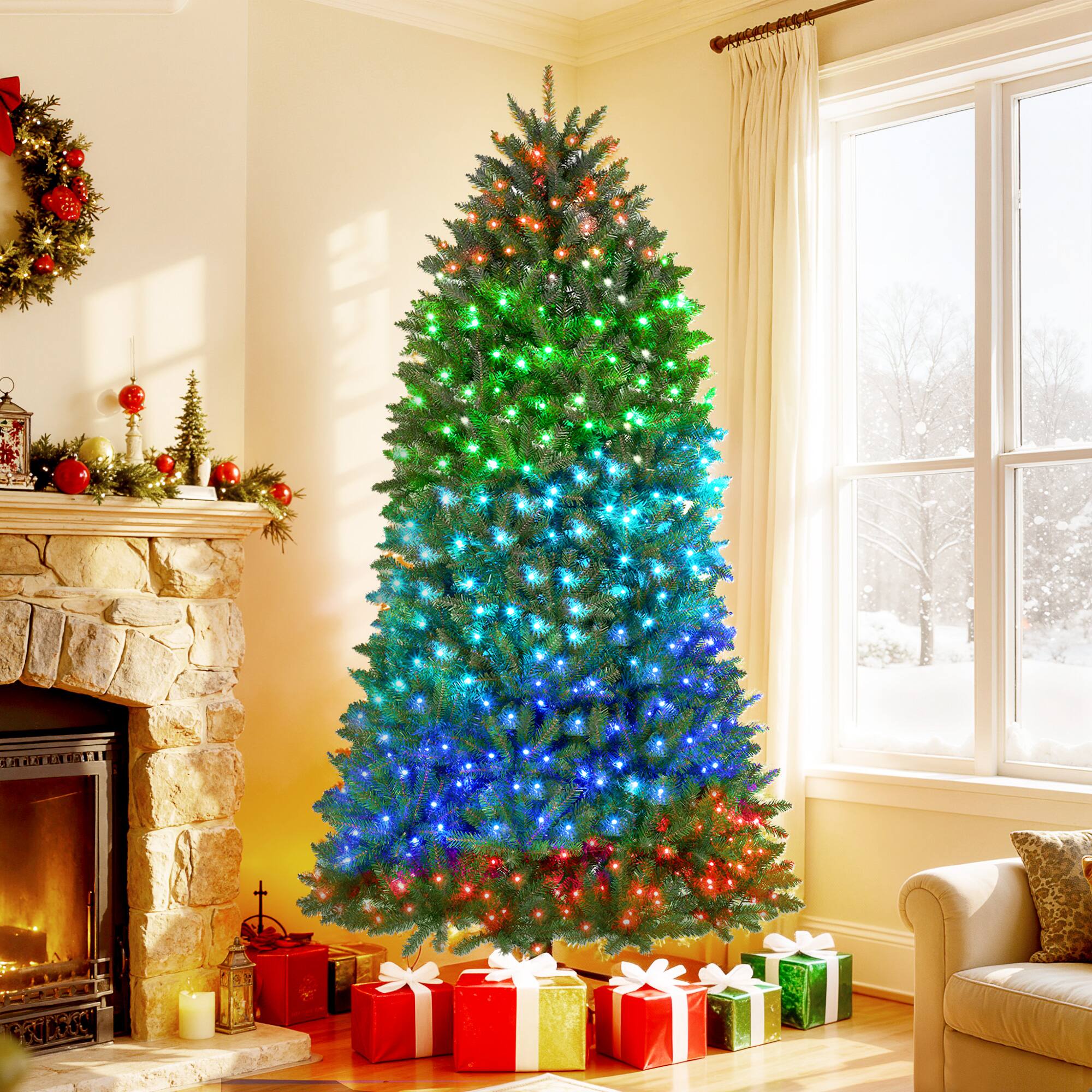 Alt View 1. Homcom - Smart Prelit Christmas Tree, Full-Spectrum RGB Dimmable LEDs, App & Remote Control, Wide Full Hinged - green.
