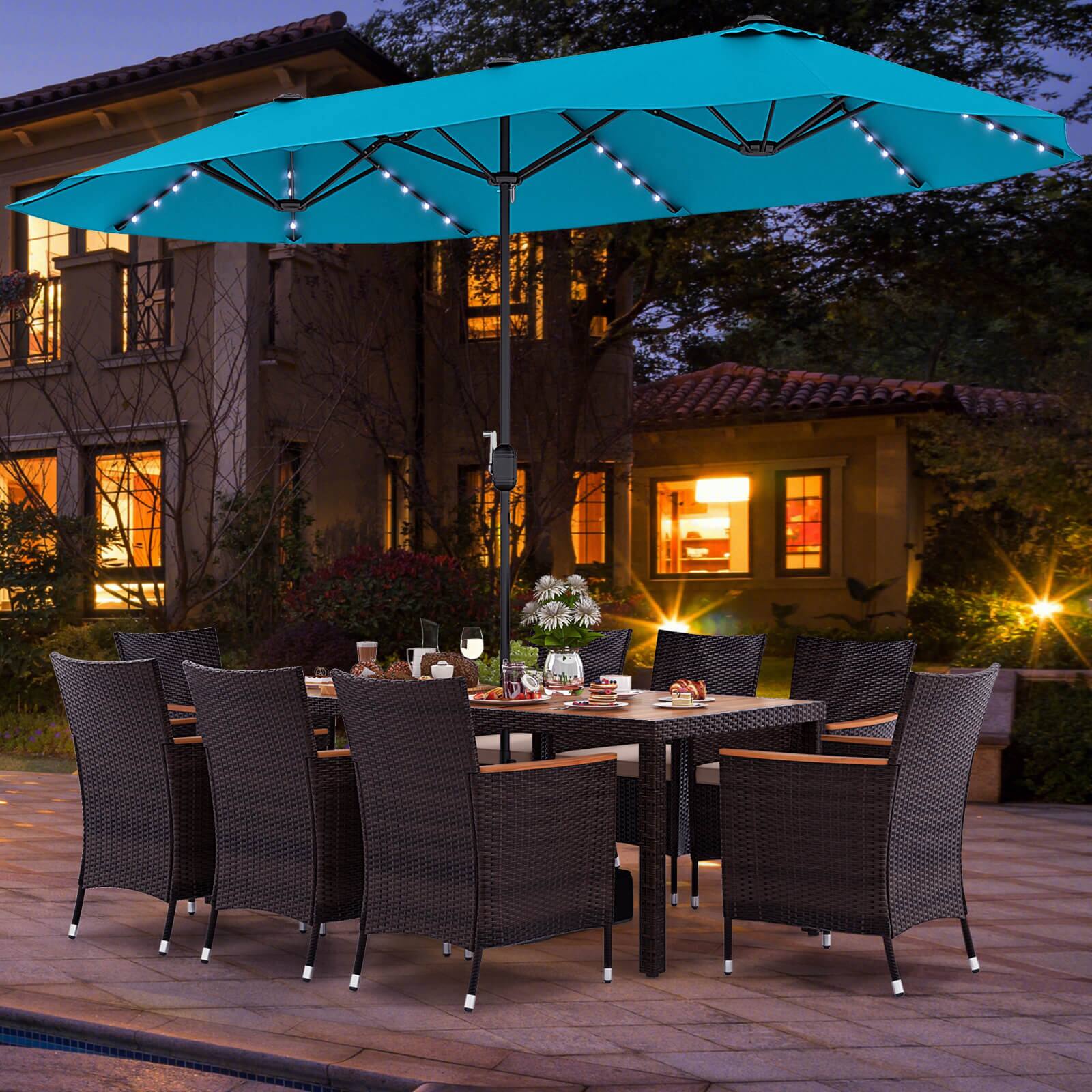 Alt View 3. Costway - Costway 11 PCS Patio Dining Set with 15ft Double-Sided Patio Umbrella (Base Included) - Mix Brown,Beige,Turquoise.
