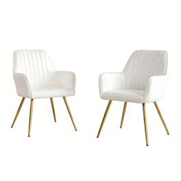 Boyel Living - Velvet & Faux Leather Mid-Back Dining Chairs with Gold Plated Legs (Set of 2) - White