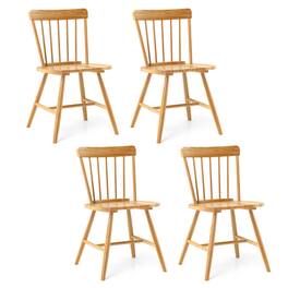 Gymax - Dining Chairs Set of 4 Farmhouse Kitchen Chair w/ Rubber Wood Frame Wide Seat - Natural