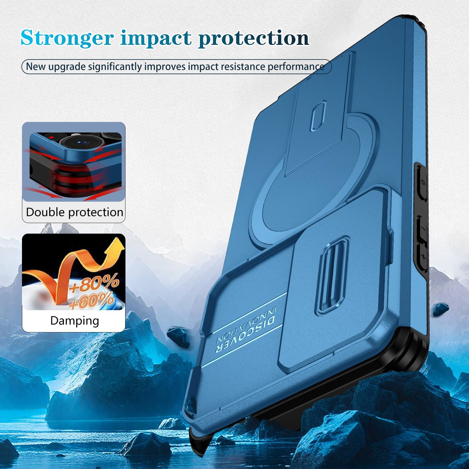 Stronger impact protection  
New upgrade significantly improves impact resistance performance  
Double protection  
+80% +60% Damping