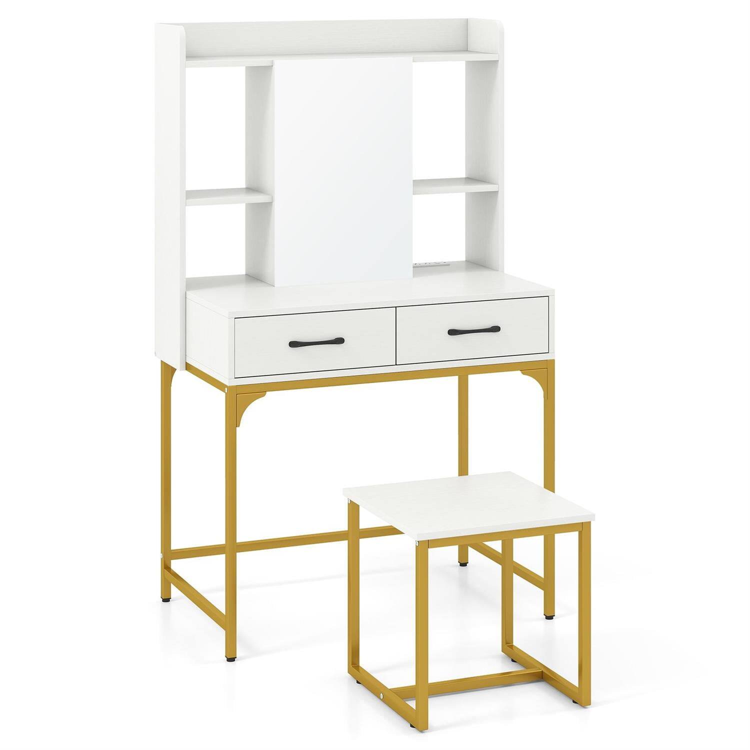 Alt View 2. Pefilos - Vanity Desk with Hidden Mirror, Built-In Charging Station, 5 Storage Shelves, Anti-Tipping Structure, Space-Saving White - White.