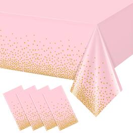 Dapper Styles - And Plastic Tablecloth Disposable Table Cloth For Rectangle Tables Stamping Dot Gender Reveal Shower Birthd - Pink & Gold-108" x 54" (1 Pack)