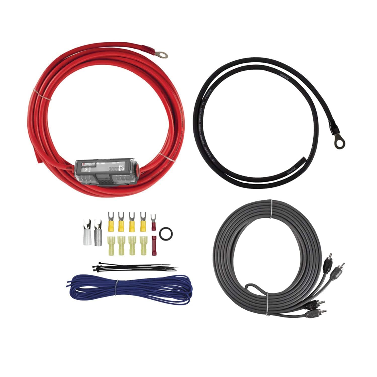 T-Spec - V8-ak8 V8 Series 600-watt 8-gauge Mini-anl Amp Installation Kit With Rca Cables - Red