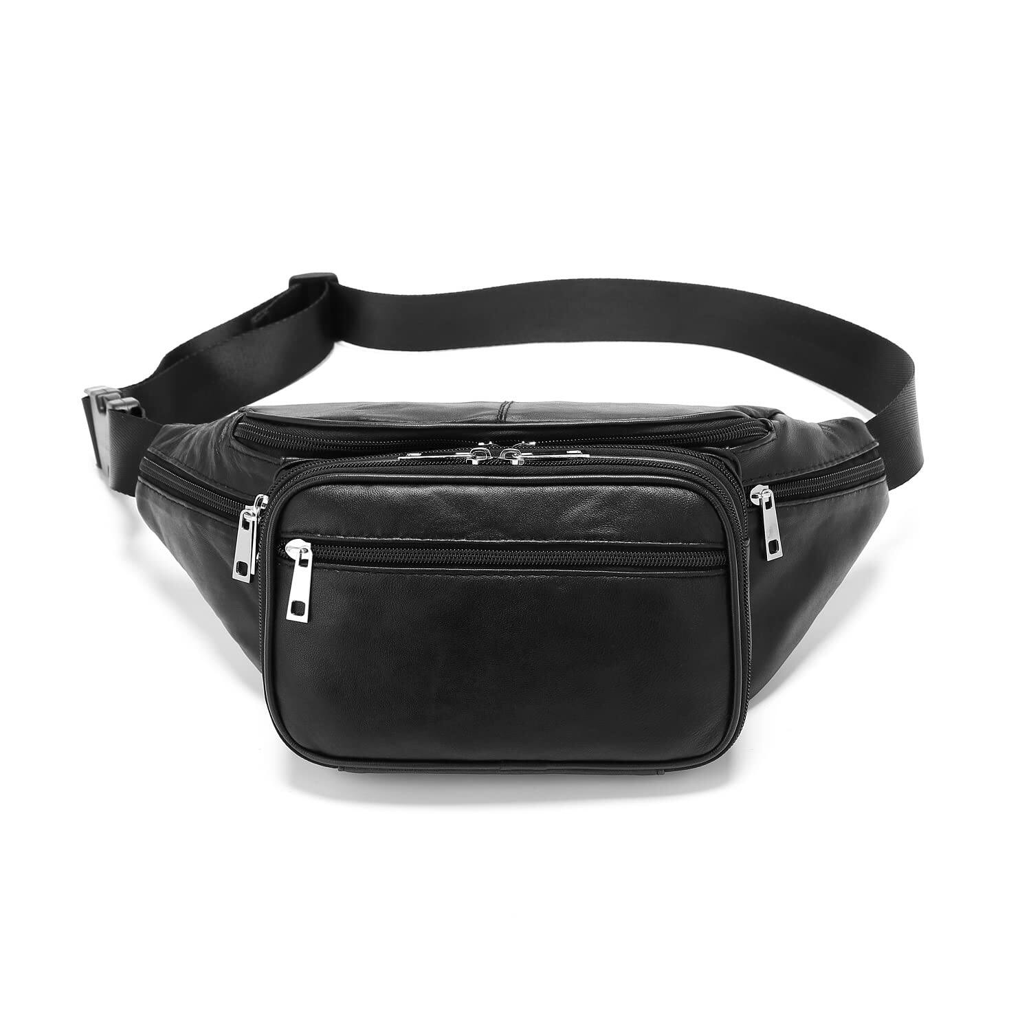 Left. Fabibe - Genuine Leather Large 7 Pocket Waist Pack With Organizer  Card Slots (black). MEASUREMENTS: 14 (max width including the. - Brown.