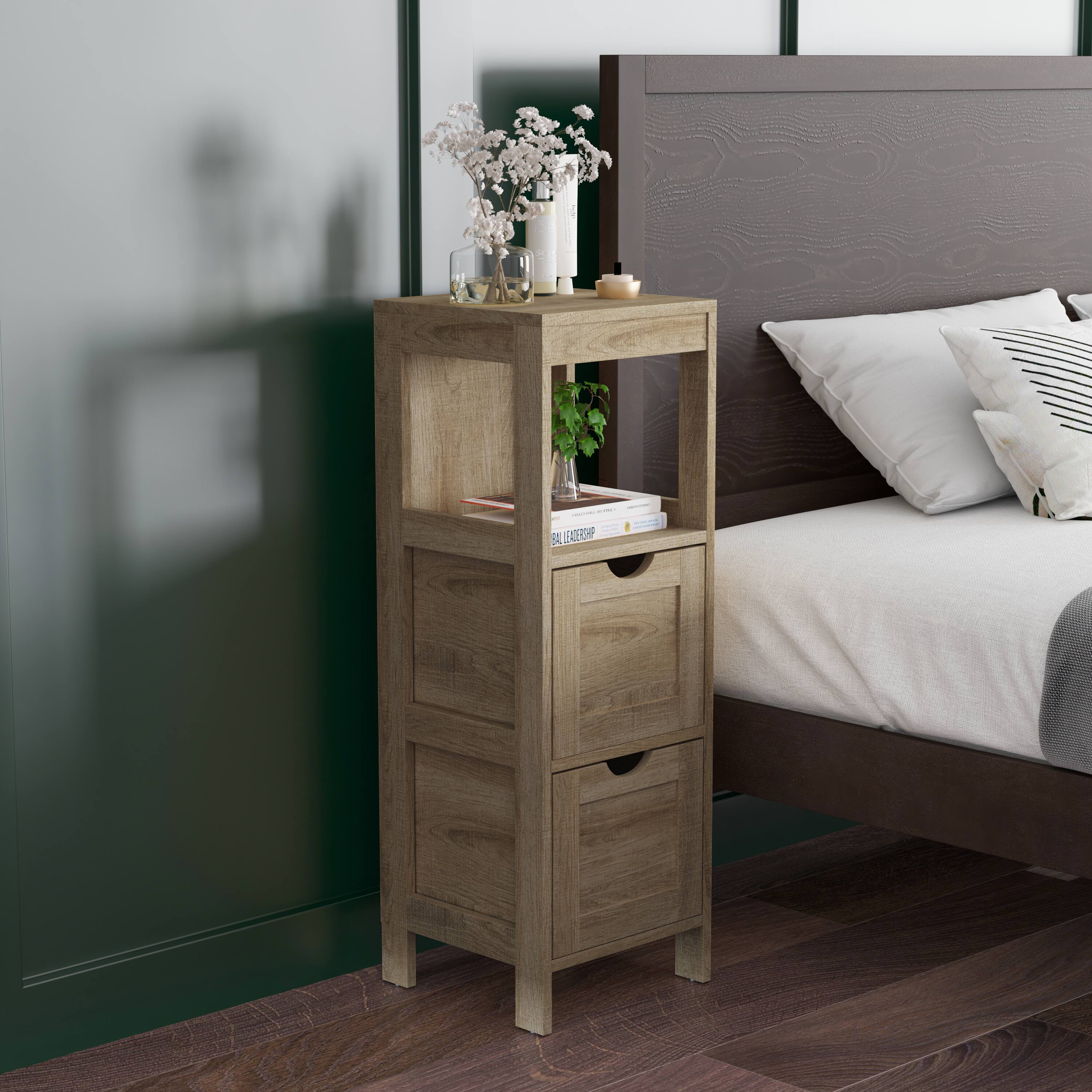 Alt View 4. Emma + Oliver - Dante Bathroom Storage Organizer with Open Display Shelf and Two Removable Drawers - Brown.